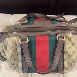 Authentic Gucci Rania Top Handle Convertible Bag Stripe Tassel Crossbody
